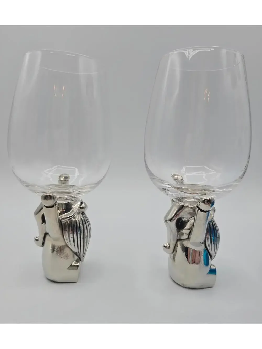 Pottery Barn Handblown Gnome Wine Glasses Set of 2 Zinc Base 14.5 oz